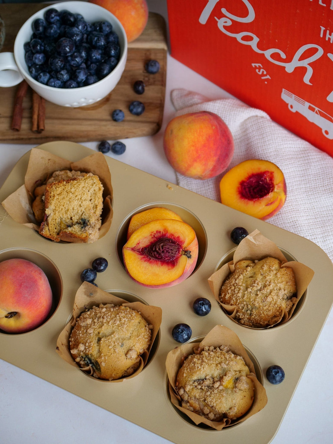 Blueberry-Peach Brown Sugar Muffins