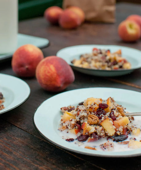 Cold Quinoa Breakfast Cereal with Peaches & Pecans