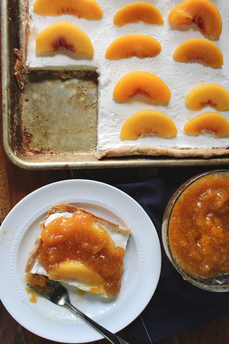 Sweet cream and peach preserve slab pie
