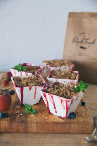 5 decadent cups of peach and berry crumble